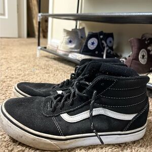 Vans Black and White High-Top Sneakers with Jazz Stripe